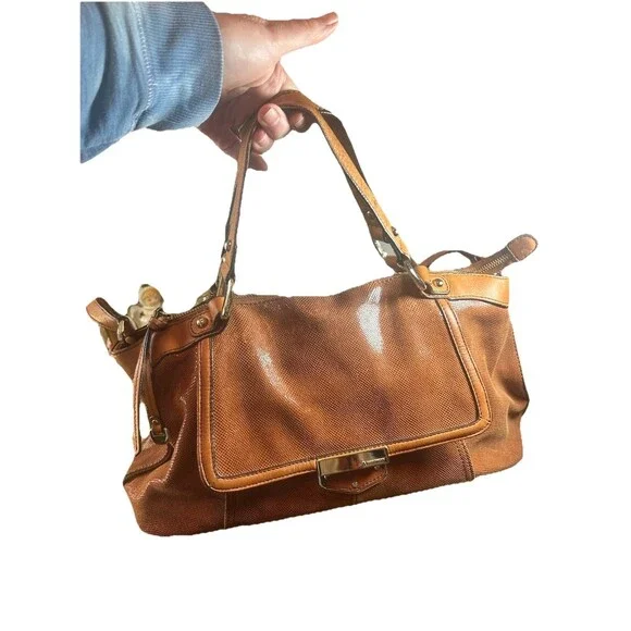 Vintage Makowsky Satchel Bag Brown Leather Large Handbag 16x9x7 Chic Style - Picture 2 of 16